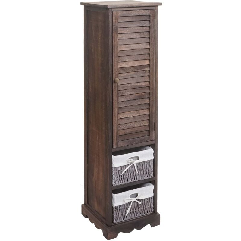 foto del prodotto cassettiera arredo bagno hhg 674 vintage sportello e ceste removibili legno di paulonia marrone