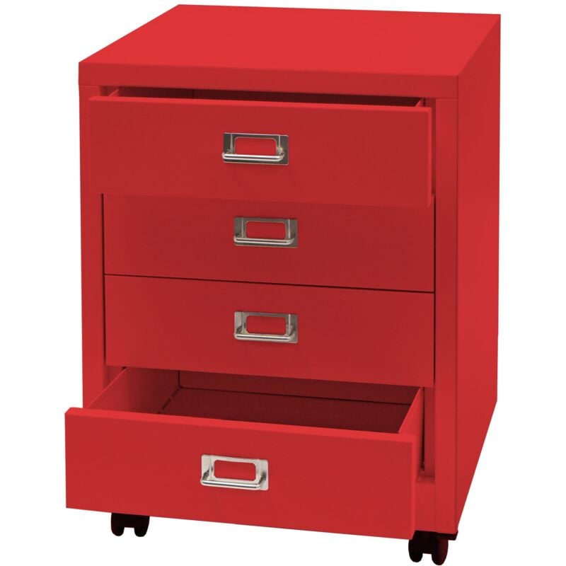 foto del prodotto cassettiera arredo ufficio 55 x 40 x 41 cm 4 cassetti in metallo rosso 040008268