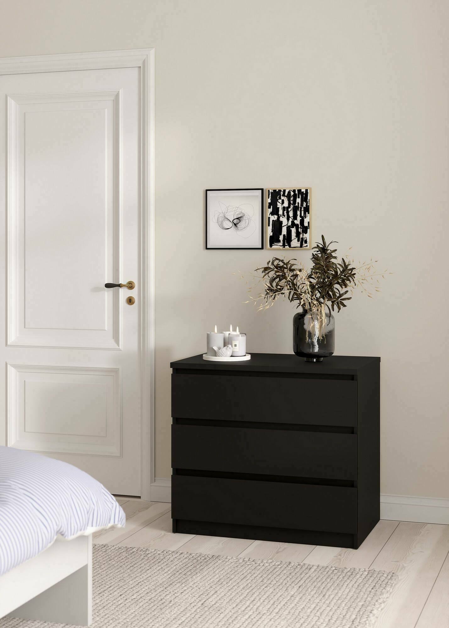 foto del prodotto cassettiera artic, settimino multiuso, com camera da letto, mobile con cassetti, 77x50 h70 cm, nero