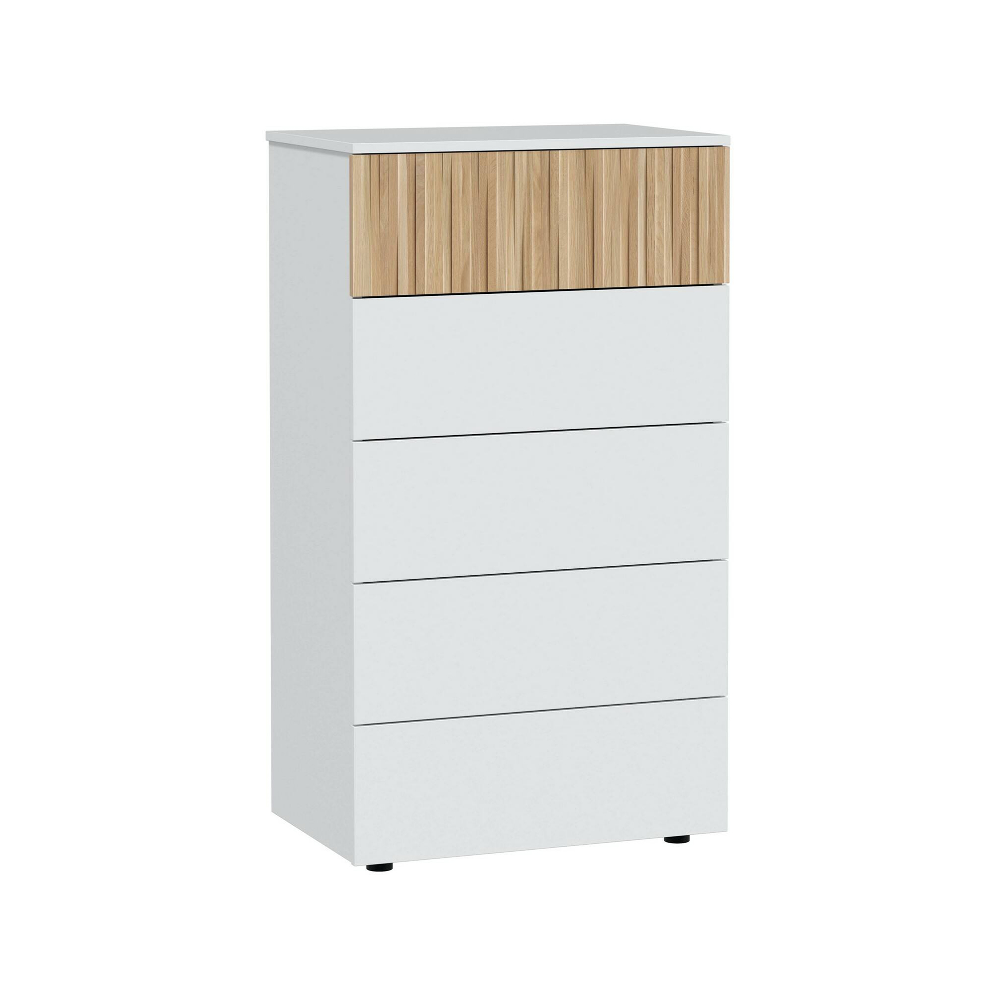 foto del prodotto cassettiera asiatica, settimanale a 5 cassetti, mobile com per camera da letto, com moderno, 61x40h109 cm, bianco e rovere
