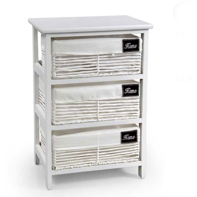 foto del prodotto cassettiera bianca da bagno in legno con 3 cassetti 40 x 29 x 58 cm