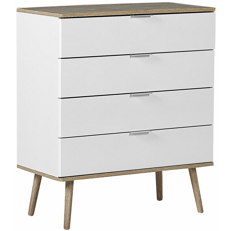 foto del prodotto cassettiera bianca e mdf colore legno chiaro con 4 cassetti 93 x 79 cm walpi