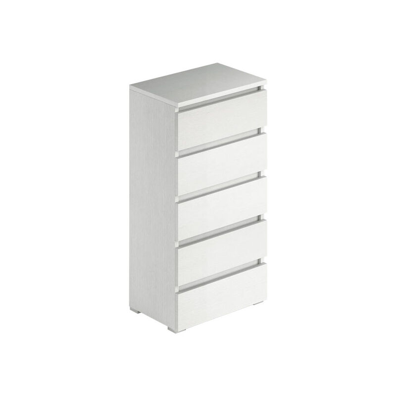 foto del prodotto cassettiera bianco frassinato con 5 cassetti in legno