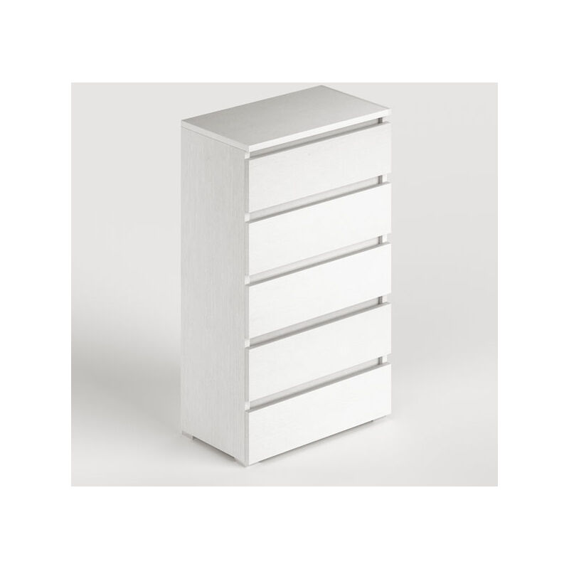 foto del prodotto cassettiera bianco frassinato con 5 cassetti in legno