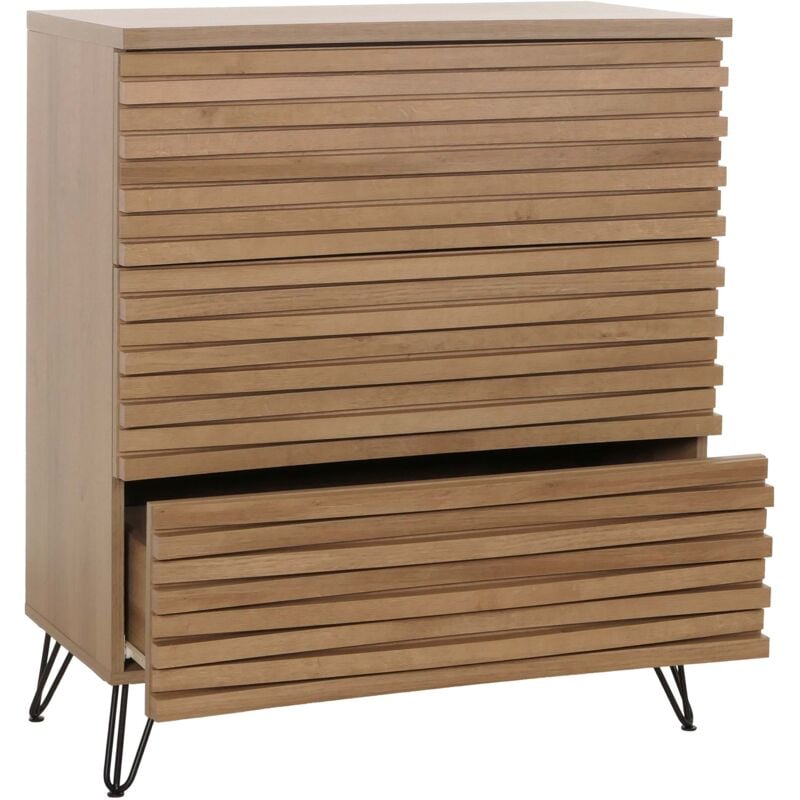 foto del prodotto cassettiera buffet mobile alto design 3d 3 cassetti legno massello di mango e metallo 94x80x45 cm 040006526