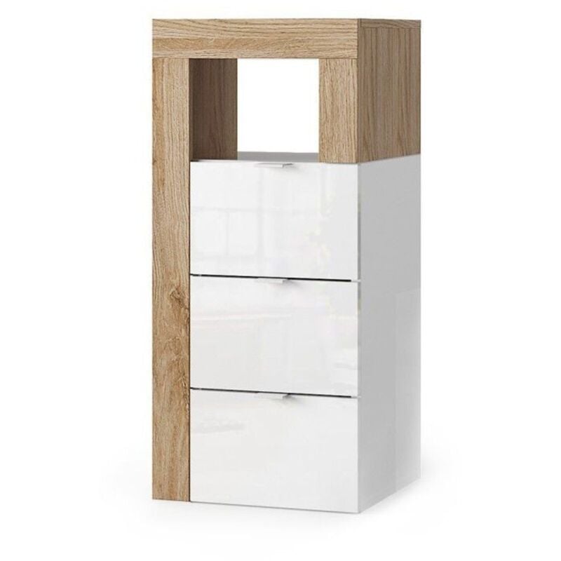 foto del prodotto cassettiera bura 3 cassetti l35 cm bianco lucido laccato e rovere chiaro design moderno