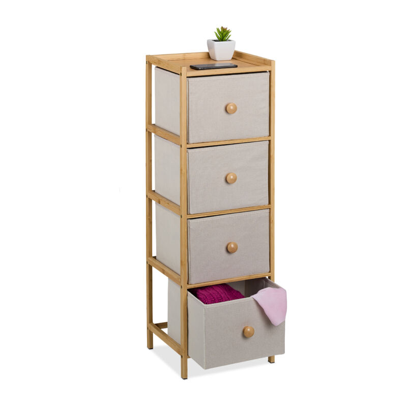 foto del prodotto cassettiera camera da letto, com 4 cassetti in tessuto, hlp 94x31x30 cm, settimino in bamb naturale, beige relaxdays