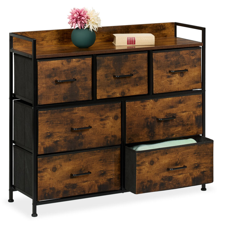 foto del prodotto cassettiera camera da letto, com con 7 cassetti in tessuto, hlp 85x100x30,5 cm, settimino, marrone nero relaxdays