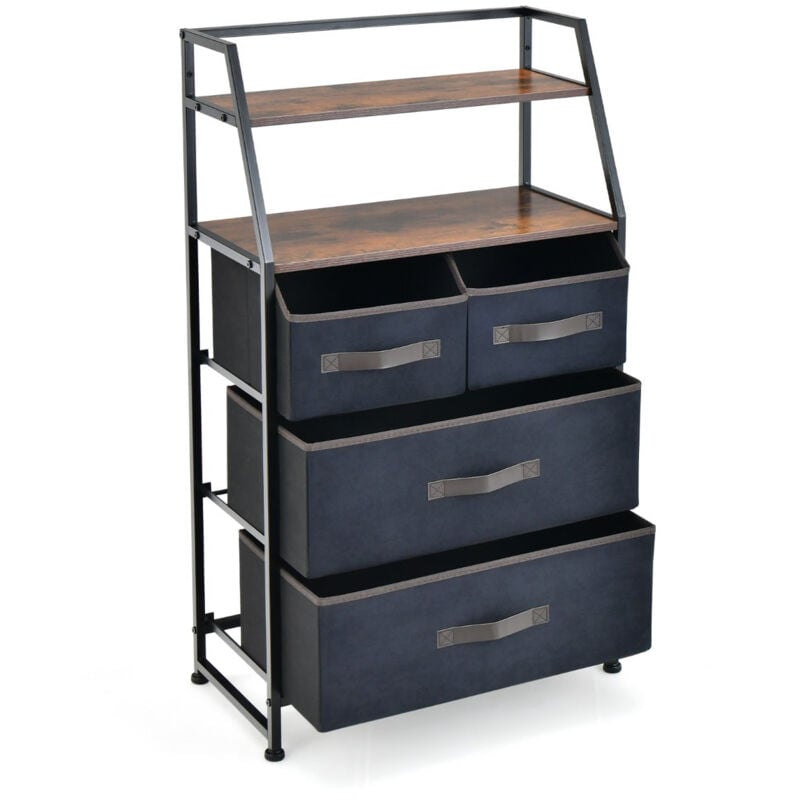 foto del prodotto cassettiera camera da letto con 4 cassetti in tessuto, mobile contenitore industriale con 2 ripiani, kit antiribaltamento incluso 58 x 29 x 100 cm