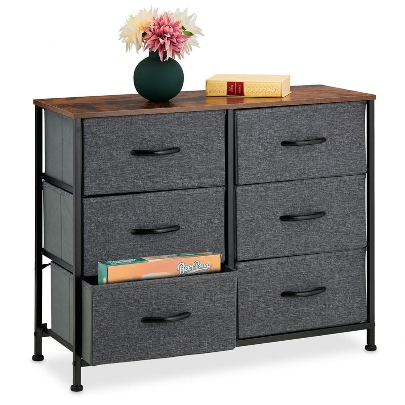 foto del prodotto cassettiera camera da letto, hlp 63x80x30 cm, com a 6 cassetti in tessuto, ripiano mdf, acciaio, multicolore relaxdays