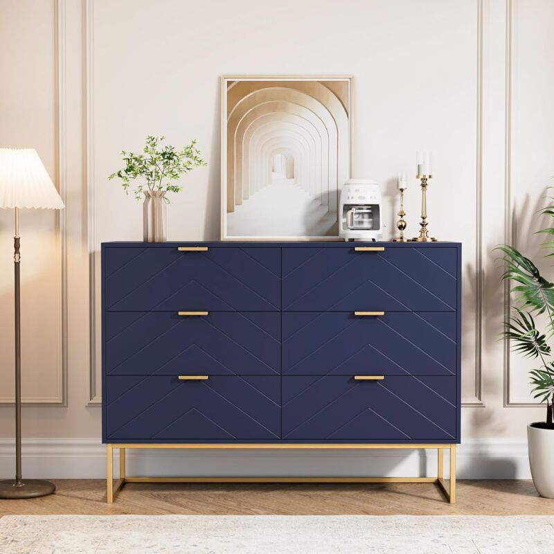immagine 0 del prodotto cassettiera camera da letto, settimino con 6 cassetti e motivo di linea, mobiletto moderno e pratico, sicuro design antiribaltamento, 100 x 34 x 73.5