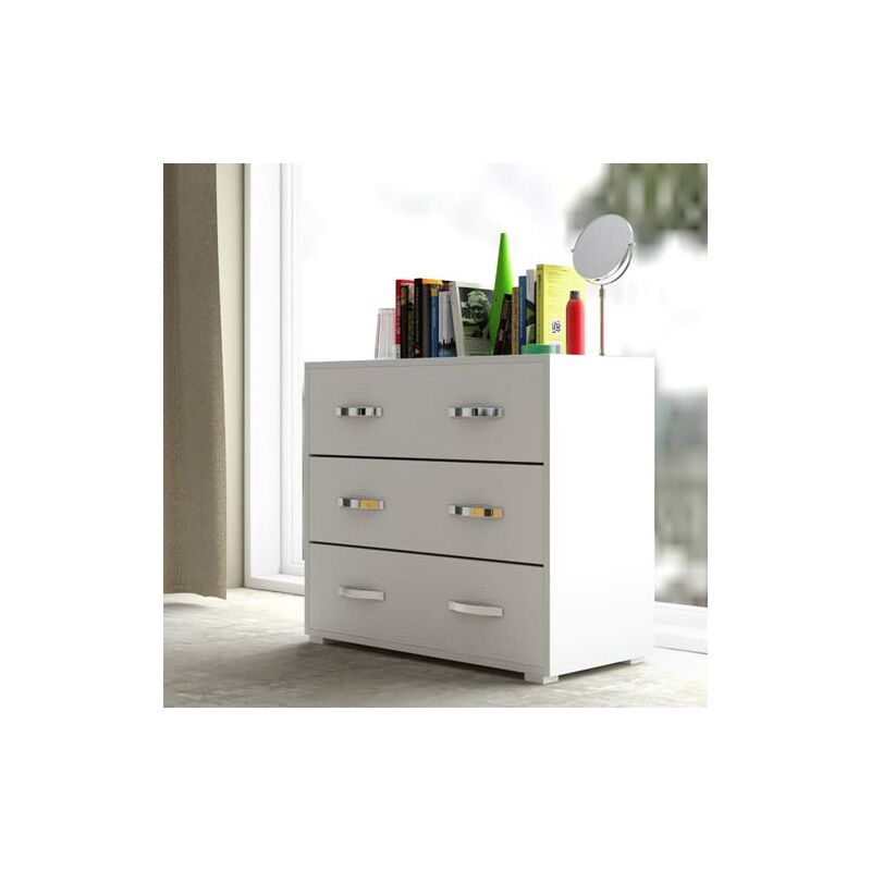 foto del prodotto cassettiera cameretta bianco frassinato con 3 cassetti