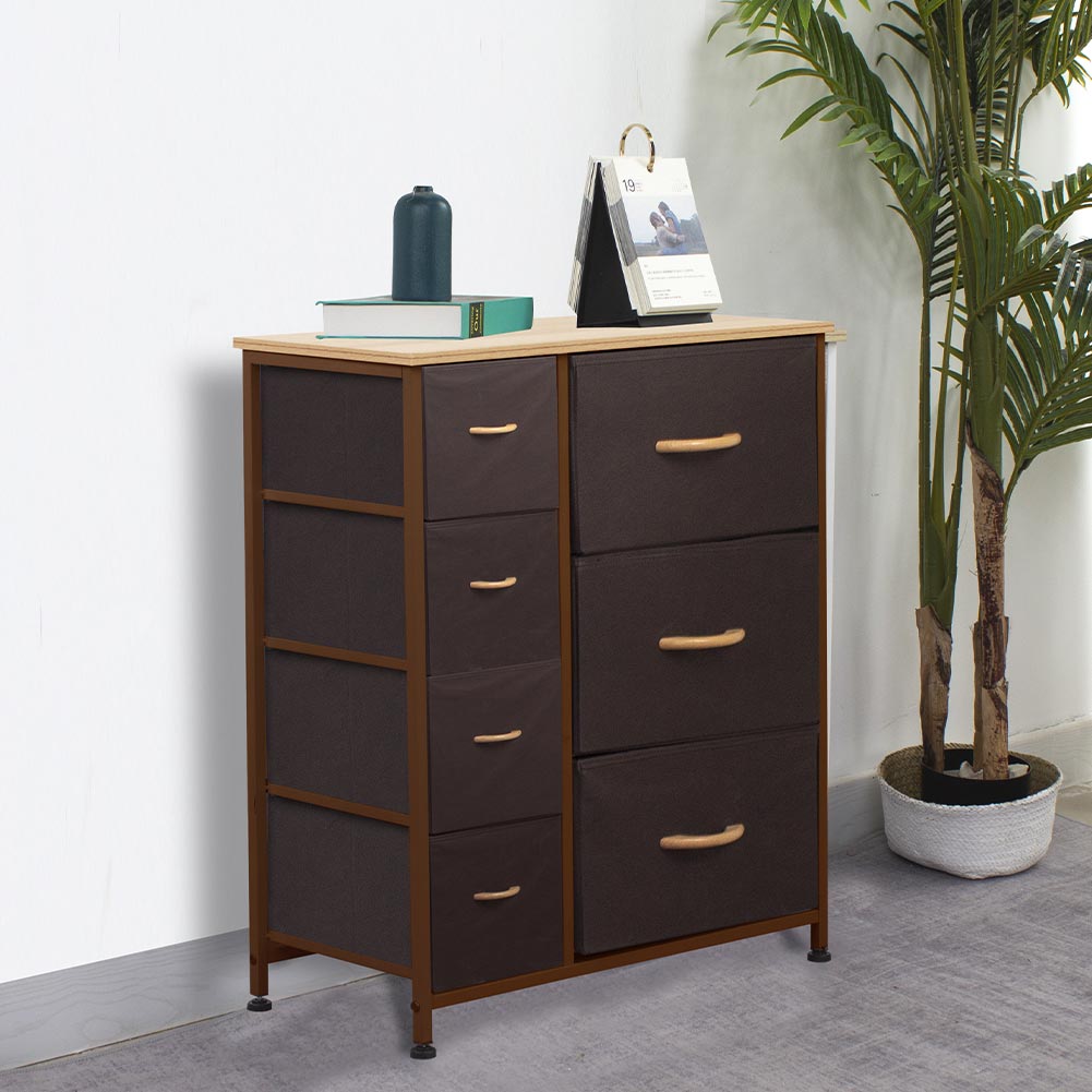 foto del prodotto cassettiera capiente 7 cassetti mobiletto tessuto marrone chiaro marrone scuro