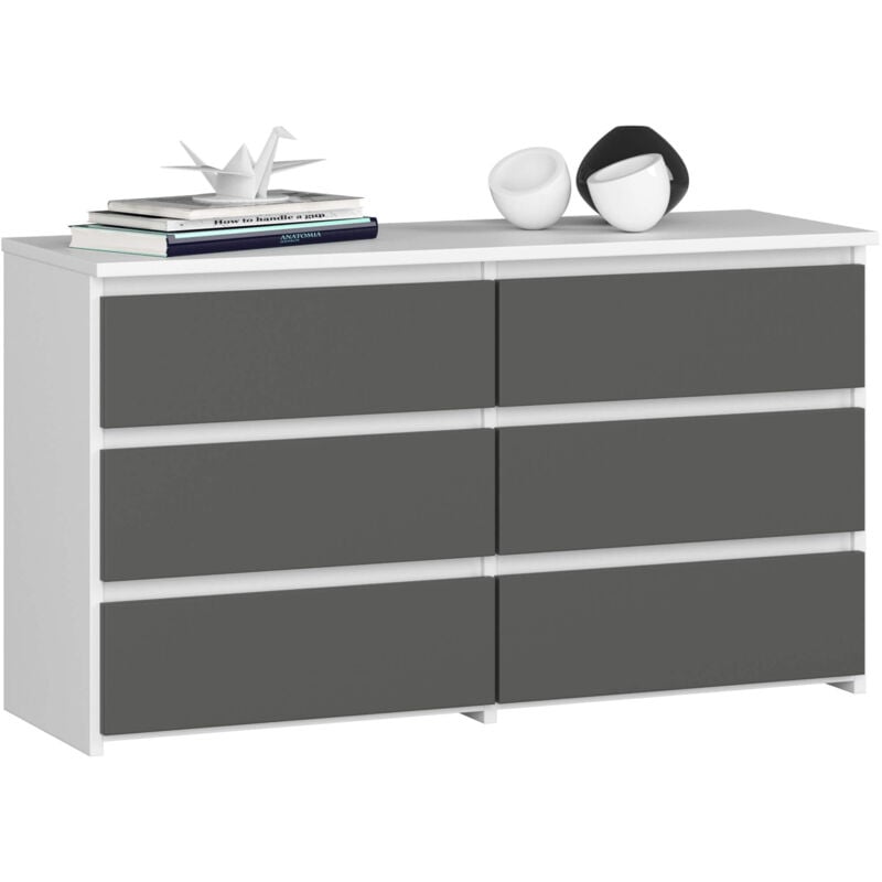 foto del prodotto cassettiera cl100 compatta akord bianca 100 cm 6 cassetti inserto frontale grigio grafite 100x35x57 cm