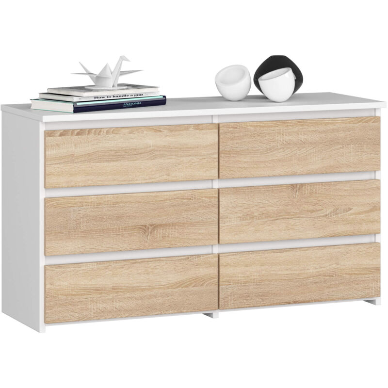 foto del prodotto cassettiera cl100 compatta akord bianca 100 cm 6 cassetti inserto frontale sonoma quercia 100x35x57 cm