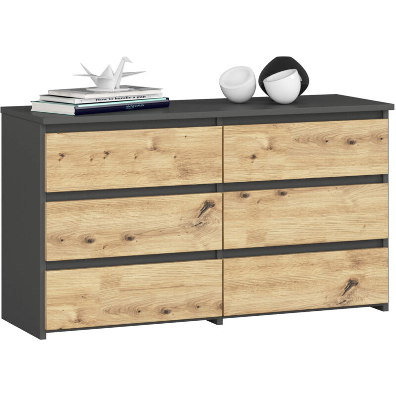 foto del prodotto cassettiera cl100 compatta akord grigia grafite 100 cm 6 cassetti inserto frontale quercia artisan 100x35x57 cm