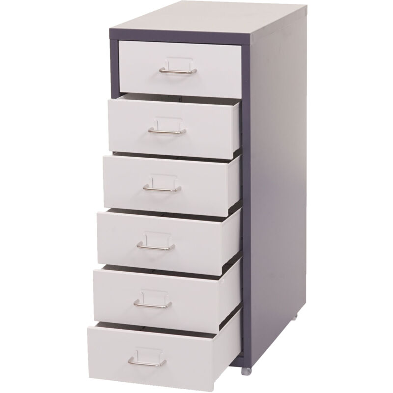 foto del prodotto cassettiera classificatore ufficio mobile boston t851 con ruote 6 cassetti 69x28x41cm grigio scuro cassetti bianco