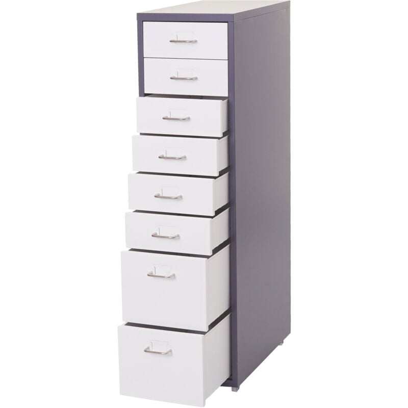 foto del prodotto cassettiera classificatore ufficio mobile boston t851 con ruote 8 cassetti 110x28x41cm grigio scuro cassetti bianco