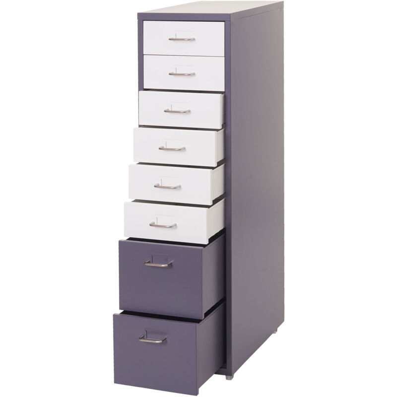 foto del prodotto cassettiera classificatore ufficio mobile boston t851 ruote 8 cassetti 110x28x41cm grigio scuro cassetti bianco e grigio