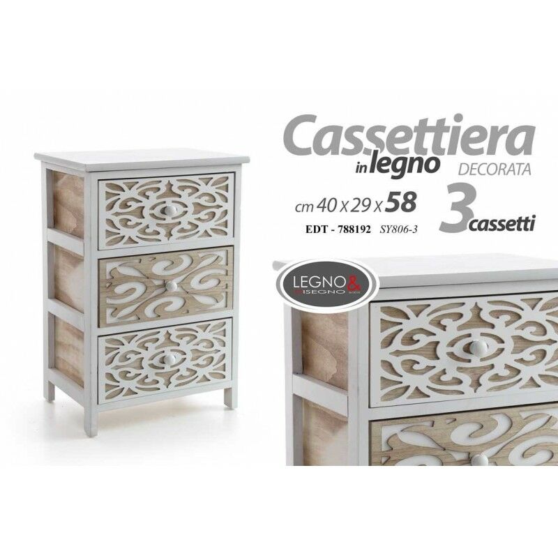 foto del prodotto cassettiera comodino 3 cassetti in legno cm 40 x 29 x 58 h