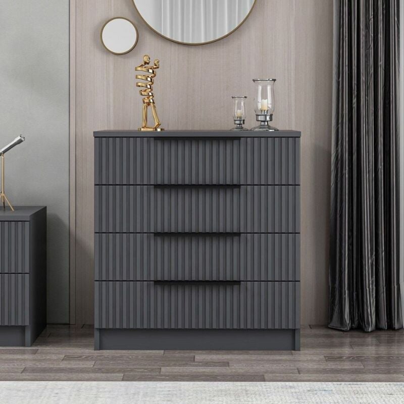 foto del prodotto cassettiera con 4 cassetti colore antracite effetto cannettato 72x42x77h cm wilmy