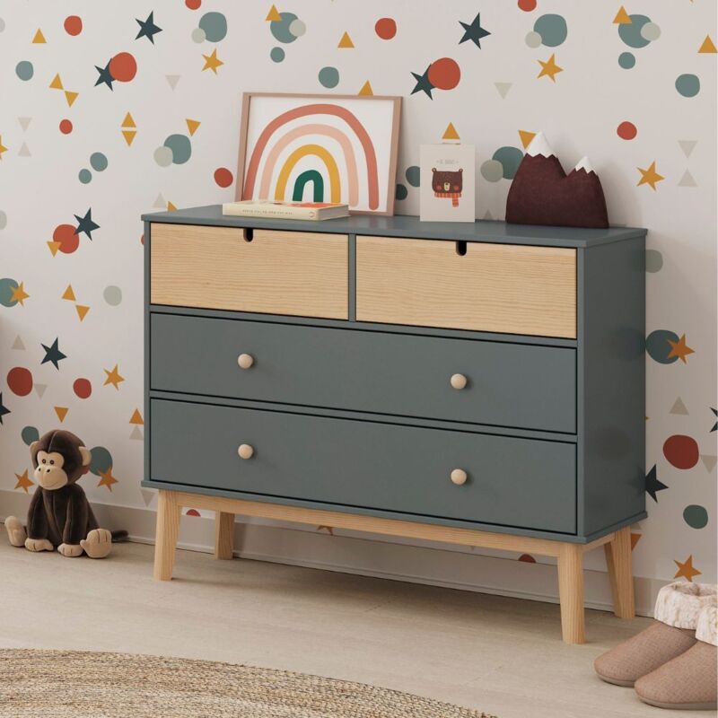 foto del prodotto cassettiera con 4 cassetti colore verde cachi e pino 100x40x81h cm restana