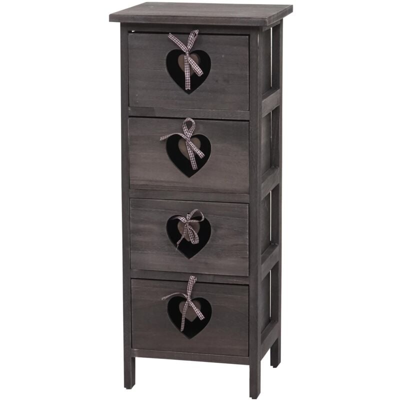 foto del prodotto cassettiera con 4 cassetti decoro cuore 70x29x25 cm aspetto vintage invecchiato grigio-marrone 040006497