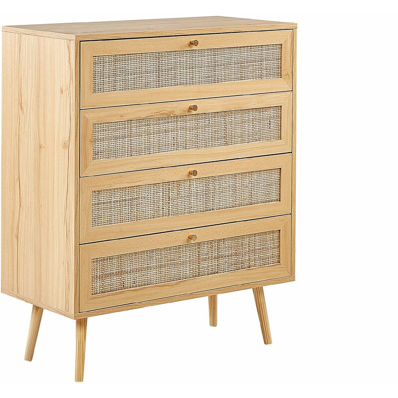 foto del prodotto cassettiera con 4 cassetti in rattan marrone chiaro stile boho perote