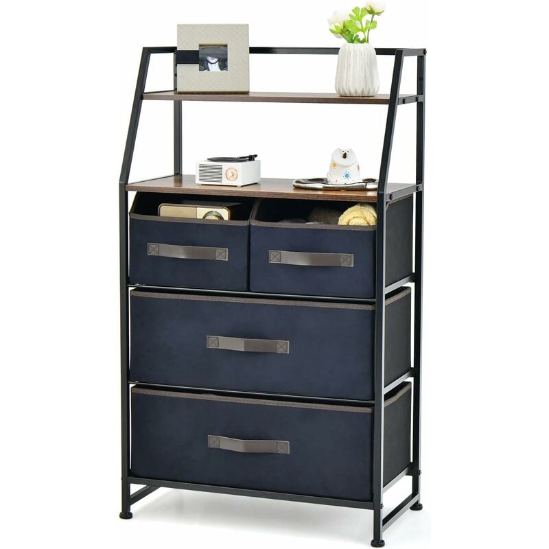 foto del prodotto cassettiera con 4 cassetti in tessuto, mobiletto contenitore con 2 ripiani aperti, com per camera da letto armadio soggiorno e ingresso, stile