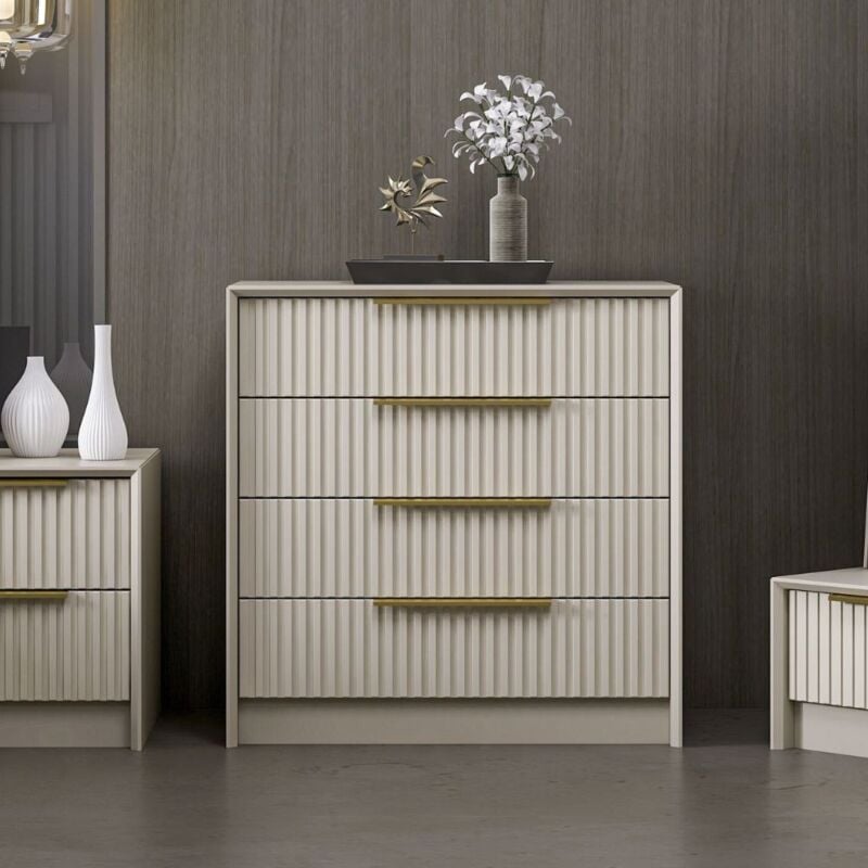 foto del prodotto cassettiera con 4 cassetti incassati colore cashmere effetto cannettato 72x42x77h cm wilmy