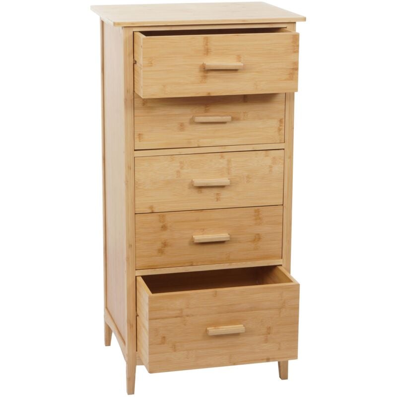foto del prodotto cassettiera con 5 cassetti hhg 869 100x50x40cm legno di bamb naturale
