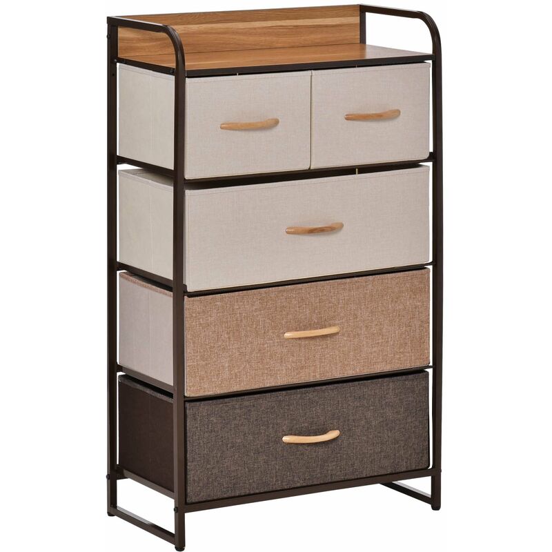 foto del prodotto cassettiera con 5 cassetti in tessuto e ripiano rigido 58x29x99 cm in legno