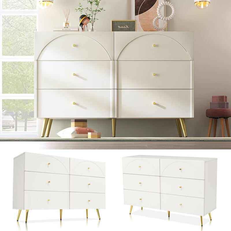 foto del prodotto cassettiera con 6 cassetti, credenza alta bianca per camere da letto e tutti i soggiorni, bianco crema h85 l120 p40 cm