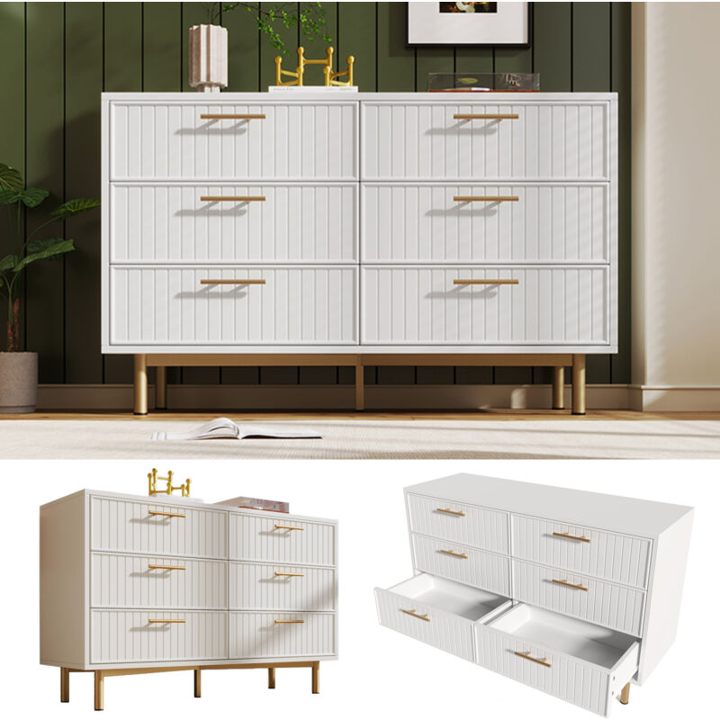 foto del prodotto cassettiera con 6 cassetti, credenza alta bianca per camere da letto e tutti i soggiorni, bianco h75 l120 p40 cm