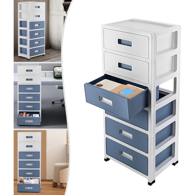 foto del prodotto cassettiera con 6 cassetti e ruote, in plastica, cassettiera con cassetti, sistema di archiviazione per cucina, bagno, soggiorno, ufficio, 35 x 26 x