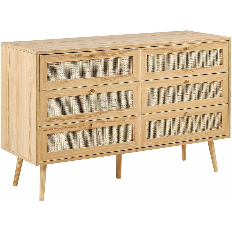 foto del prodotto cassettiera con 6 cassetti in rattan marrone chiaro stile boho perote