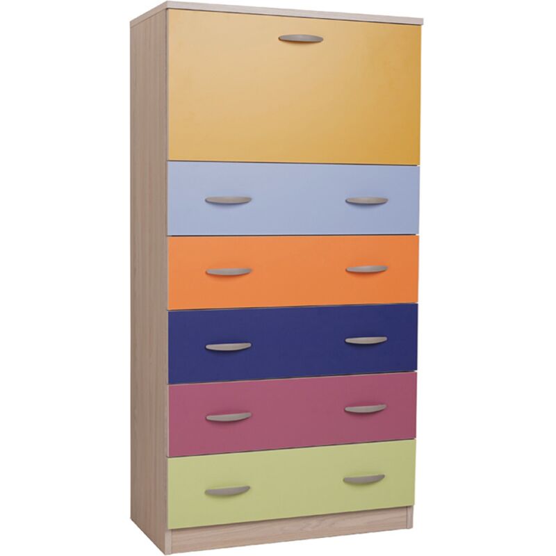 foto del prodotto cassettiera con anta a ribalta e 5 cassetti in legno 74x145h cm multicolor