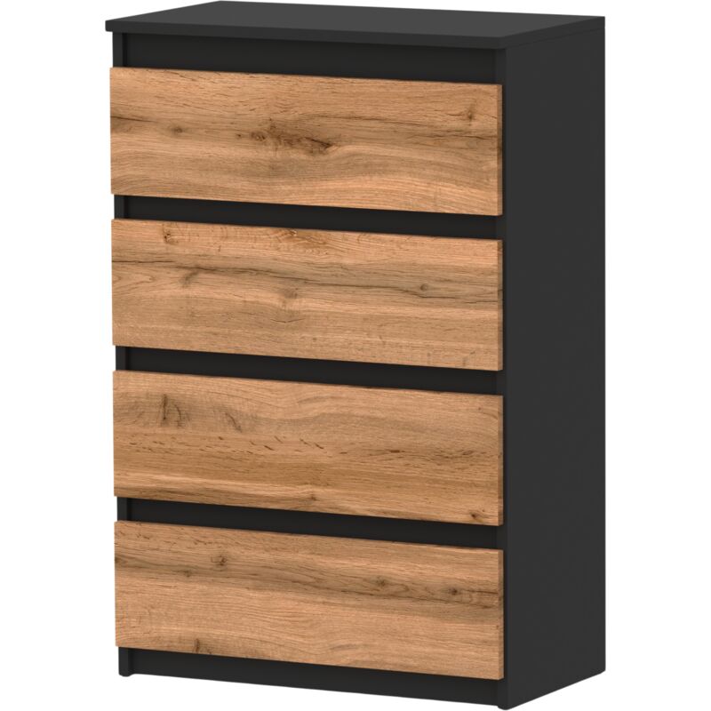 foto del prodotto cassettiera con cassetti, rovere wotan nero, 60cm, capacit , mobile tv, 4 cassetti, loft
