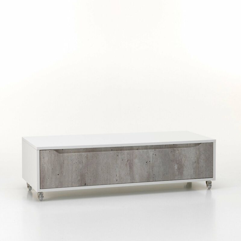 foto del prodotto cassettiera con ruote 1 cassetto 120x45x32 cm in legno tft belsk bianco e cemento