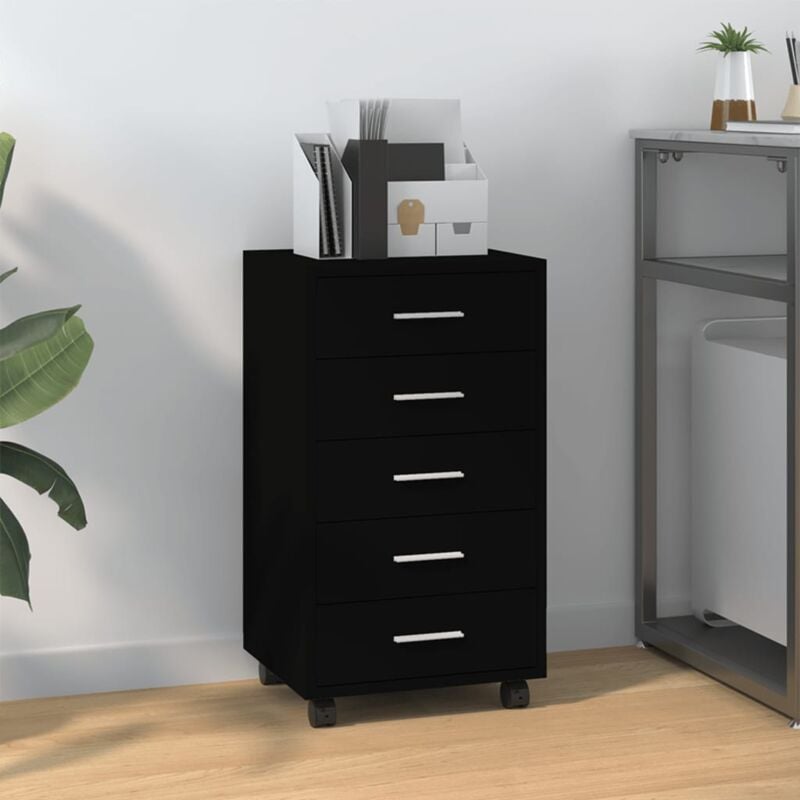 foto del prodotto cassettiera con ruote nero in legno multistrato vidaxl