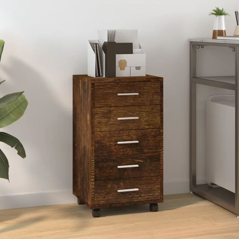 foto del prodotto cassettiera con ruote rovere fumo in legno multistrato vidaxl