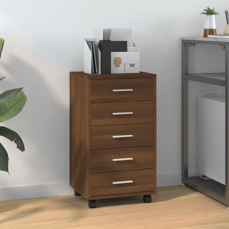 foto del prodotto cassettiera con ruote rovere marrone in legno multistrato vidaxl