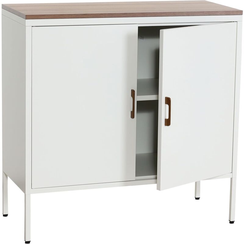 foto del prodotto cassettiera contenitore credenza da ufficio 2 ante in metallo 90x90x40 cm piano in mdf melaminico bianco 2 scomparti con ante med04084