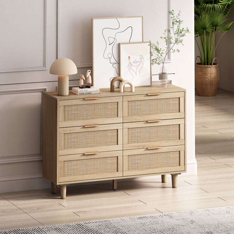 foto del prodotto cassettiera, credenza, 6 cassetti, rattan, 110x40x75cm, naturale