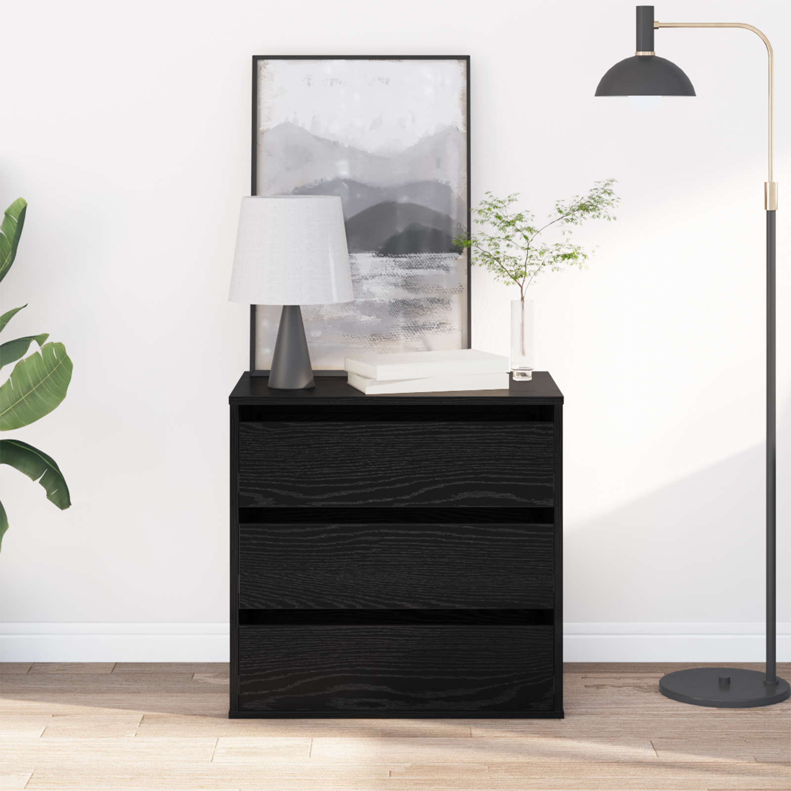 foto del prodotto cassettiera d angolo rovere nero 60x41x58 cm legno ingegnerizzato