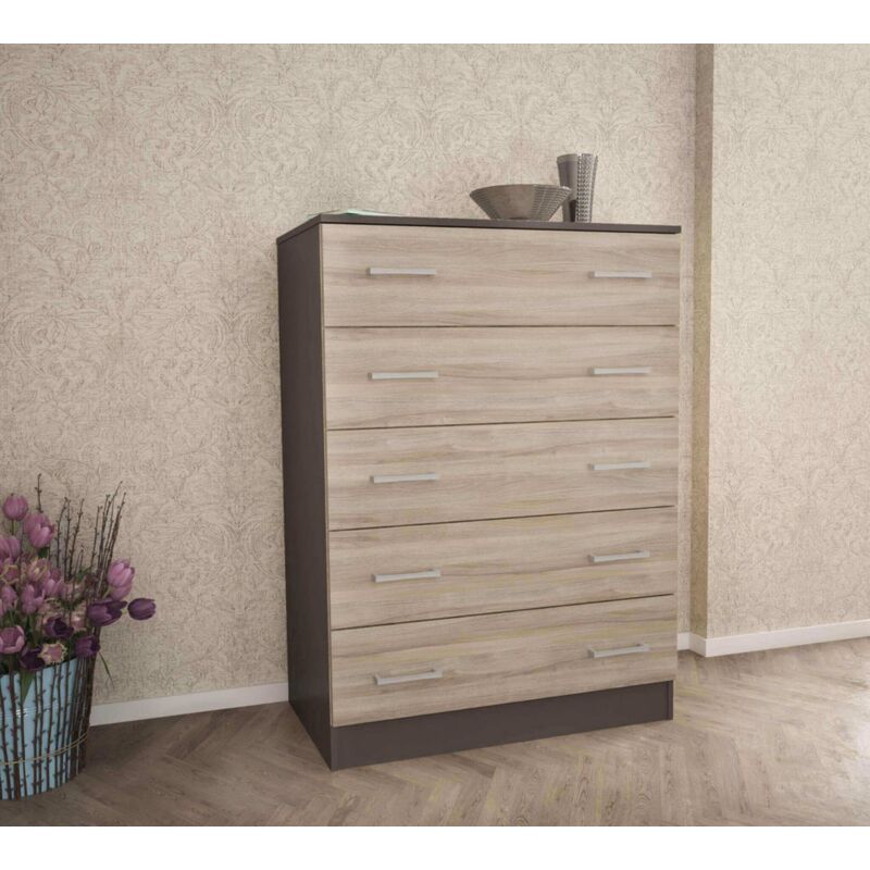 foto del prodotto cassettiera da 80x45x109h cm a cassetti in legno di colore olmo e grigio scuro mod. island