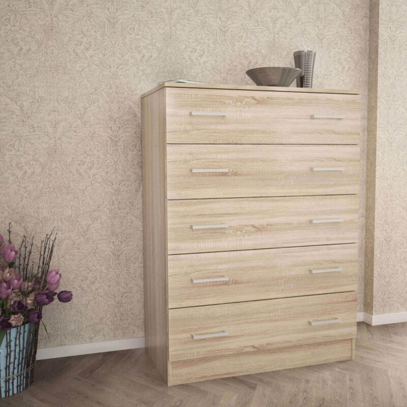 foto del prodotto cassettiera da 80x45x109h cm a cassetti in legno di colore quercia chiaro mod. island