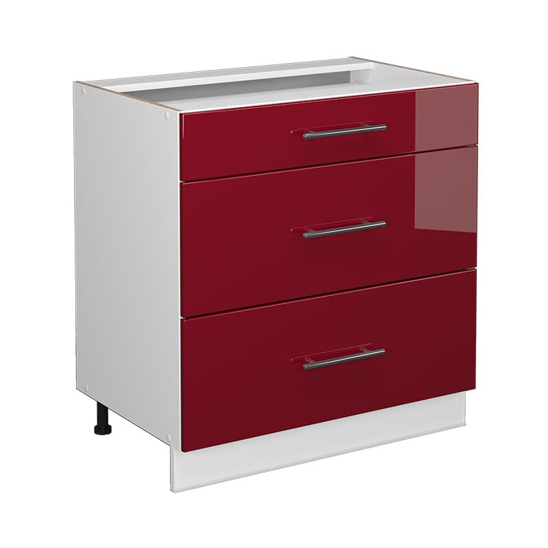 foto del prodotto cassettiera da bagno fame line, rosso bordeaux lucido, 80 x 81.6 cm con 3 cassetti, senza piano di lavoro vicco