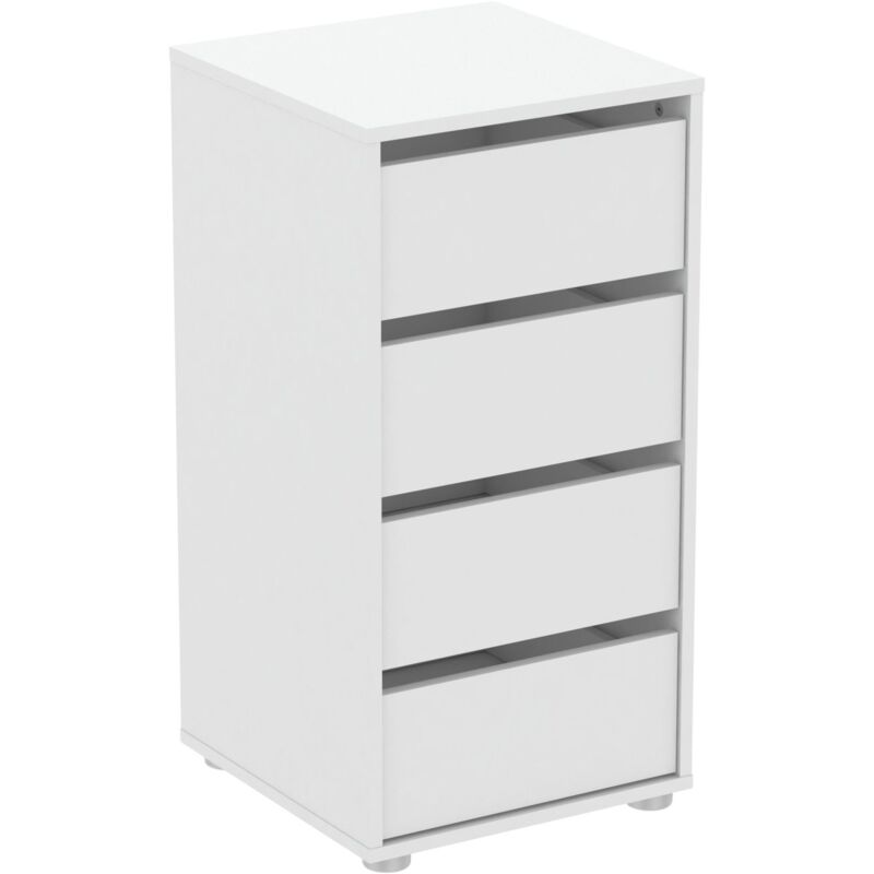 foto del prodotto cassettiera da camera da letto blockty in stile moderno, bianco opaco, con 4 cassetti in melamina, 39,3x76,3x39,6 cm.