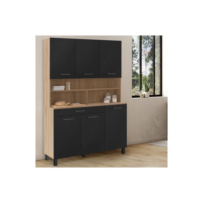foto del prodotto cassettiera da cucina cina 120 cm a 6 ante con cassetto effetto faggio nero